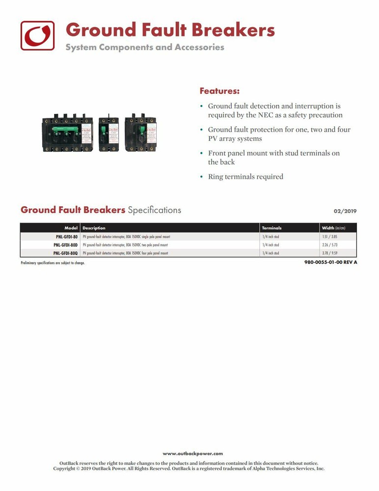 OutBack Power PV Ground Fault Detector Interrupter