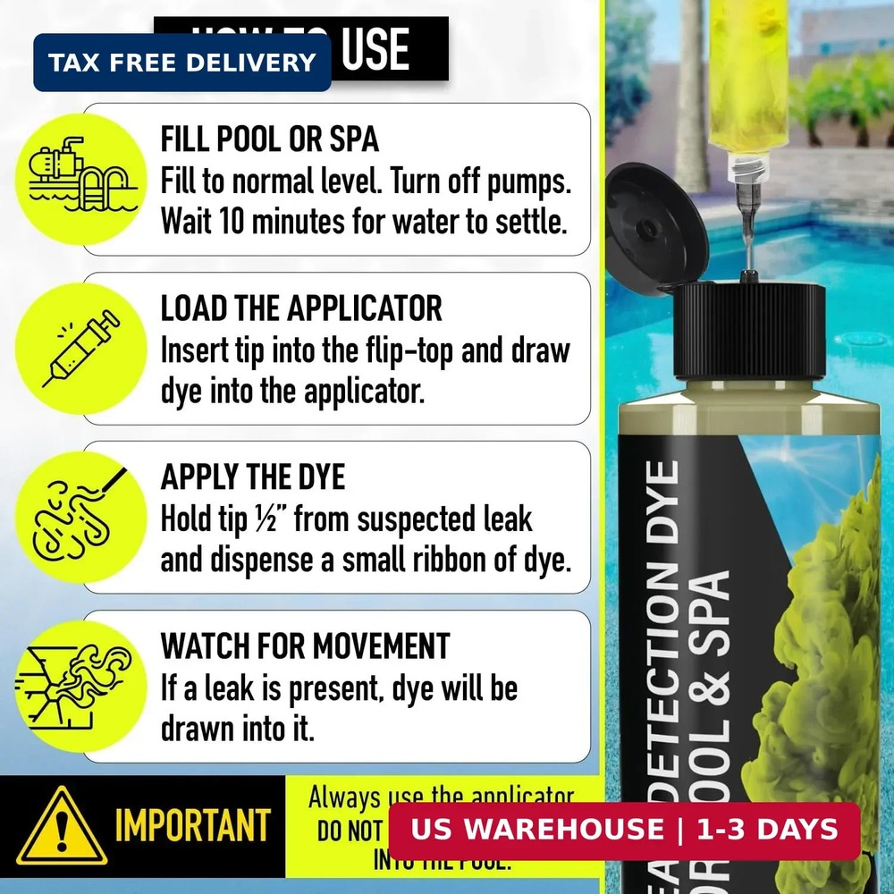 Pool Leak Detection Dye Kit - with 2 Precision Applicators - 75+ Tests - Superio