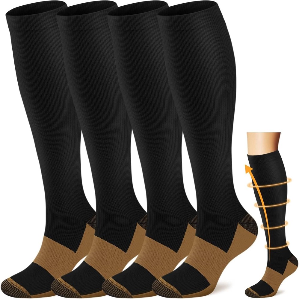 ACTINPUT Copper Compression Socks Men Women Large-X-Large, A1 - Black