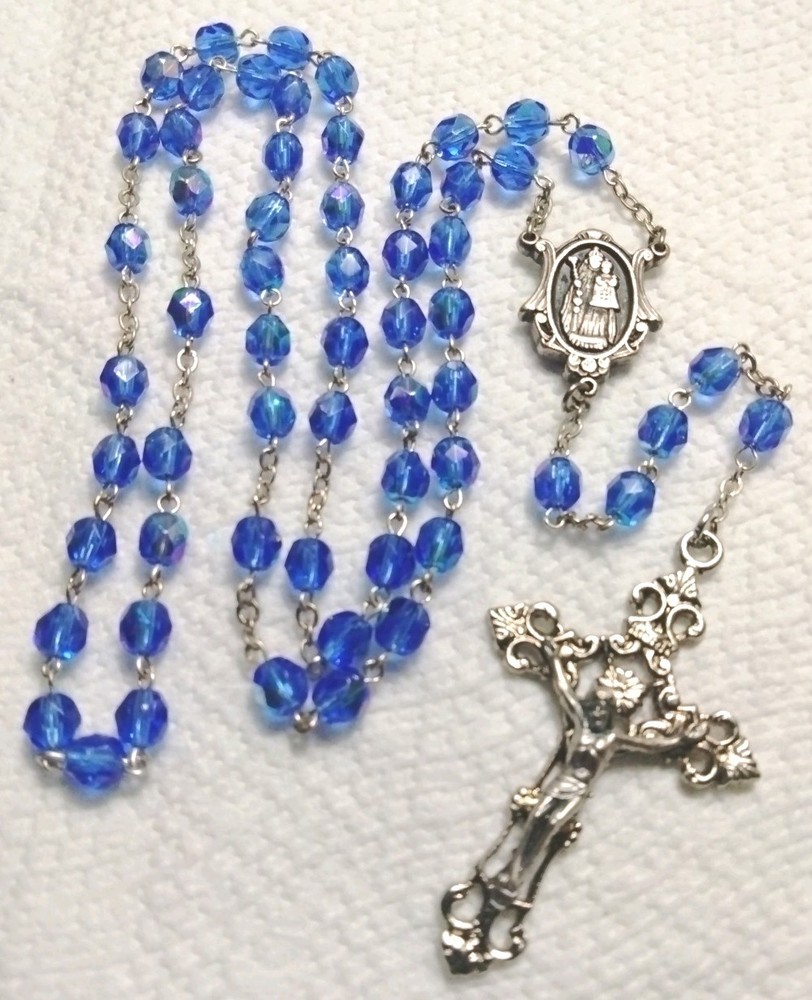 Antique Royal Blue Crystal Rosary Our Lady Of Consulation Carey Ohio