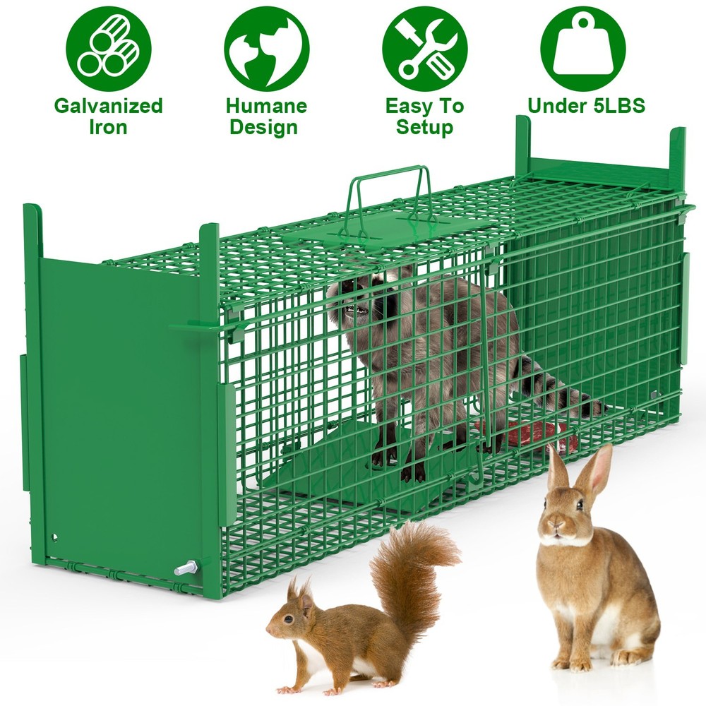 38" Solid & Rustproof Live Animal Cage, Large Foldable Humane Live Animal Trap