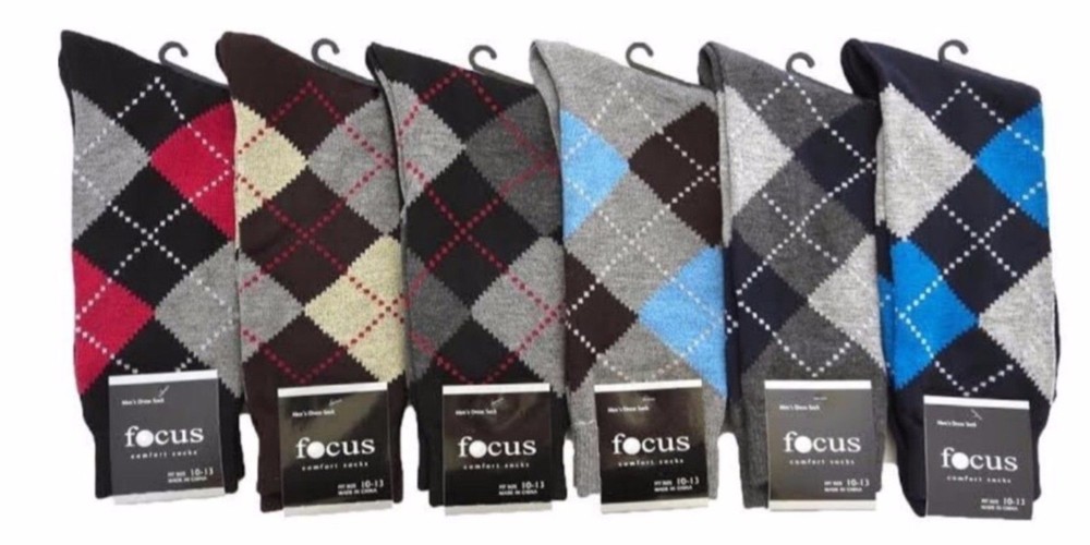 6 & 12 PACK Men Dress Socks Pattern Solid Assort Argyle Nylon Socks 9-11, 10-13