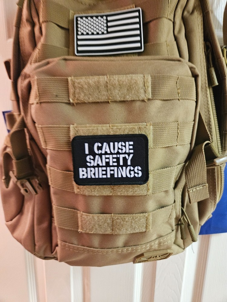 I cause safety briefings black and white 2"x3" hook & loop backing patch