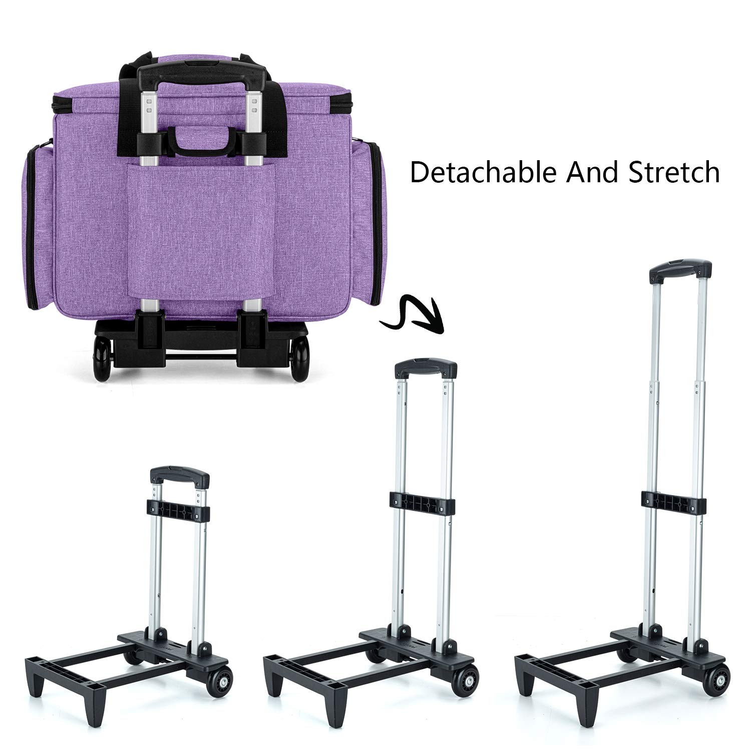 Sewing Machine Case with Detachable Dolly, Rolling Sewing Machine Tote with R...