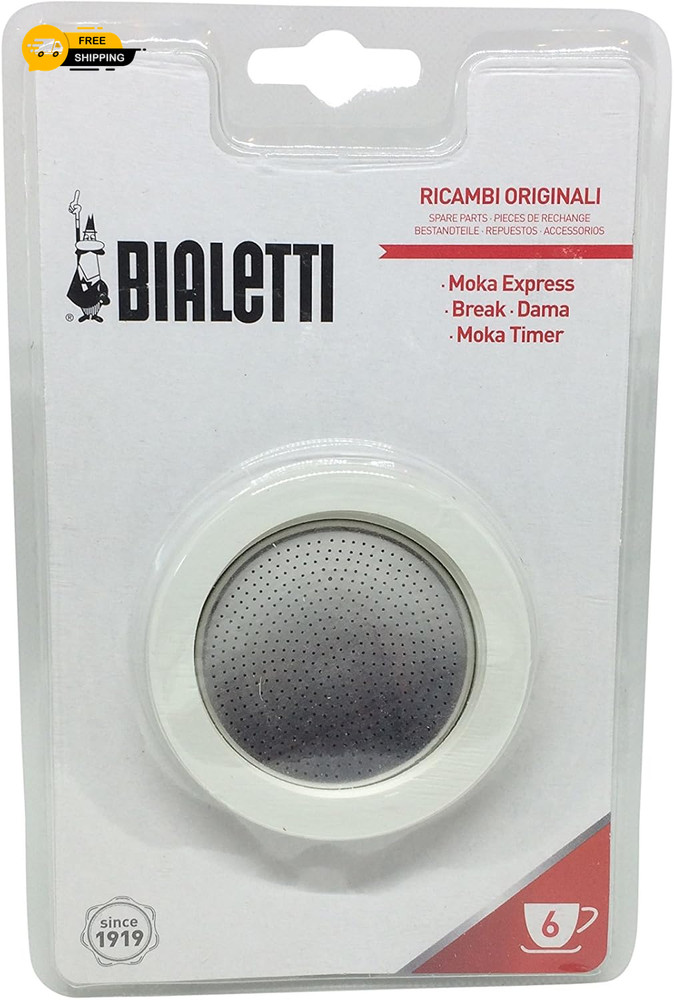 Moka Express 6 Cup Replacement Filter and 3 Gaskets , White