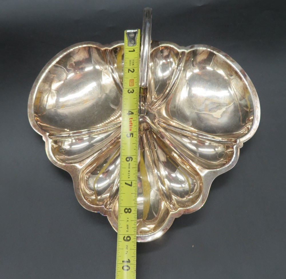 VTG EPNS Handled Silver Plate Bon-Bon Tray Shell Scallop 3 compartment 9.5"