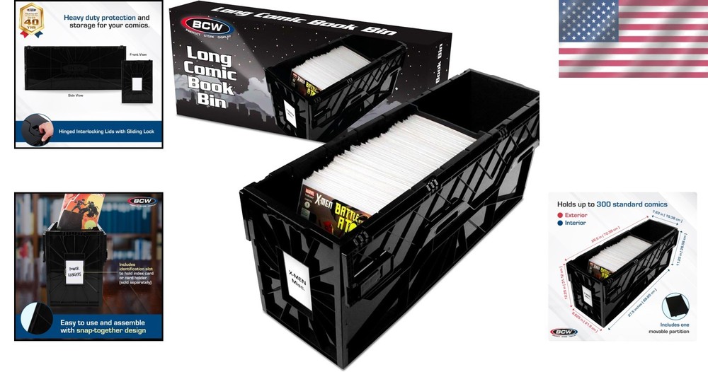 Secure Stackable Comic Book Storage Box with Movable Partition & Label Slot
