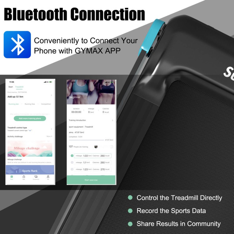 Folding Compact Treadmill – App Control, Bluetooth Speaker, 12 Preset Programs