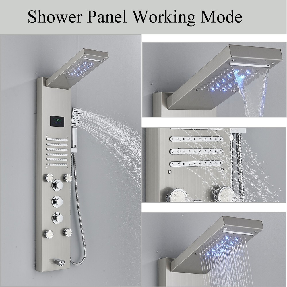 ELLO&ALLO Shower Panel Tower LED Rainfall Waterfall Massage System with Body Jet