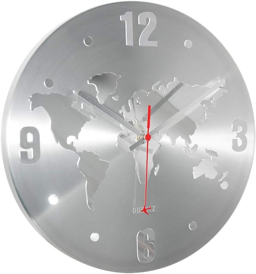 ARCHI Monde – World Map Wall Clock Silver