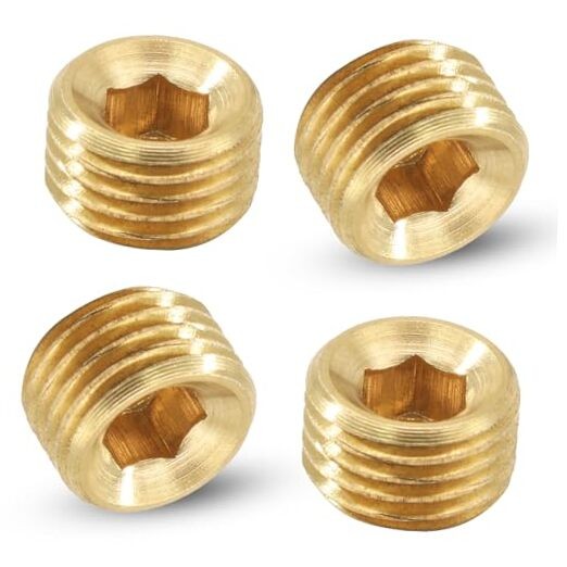 1/4" NPT Male Plug, Brass Internal Hex Thread Pipe Plug, Hex Countersunk Head