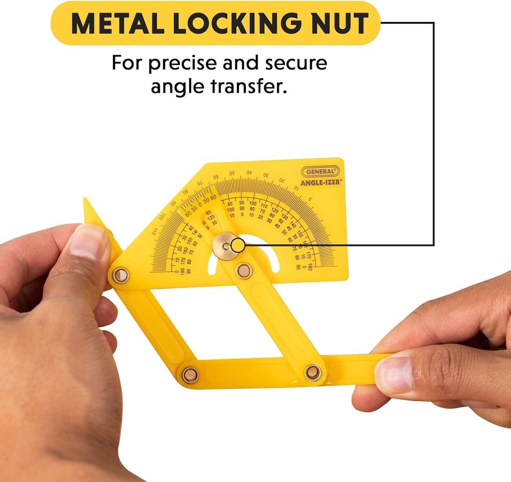 Compact Hand-Powered Protractor for Sloped, Inside & Outside Angles - Yellow