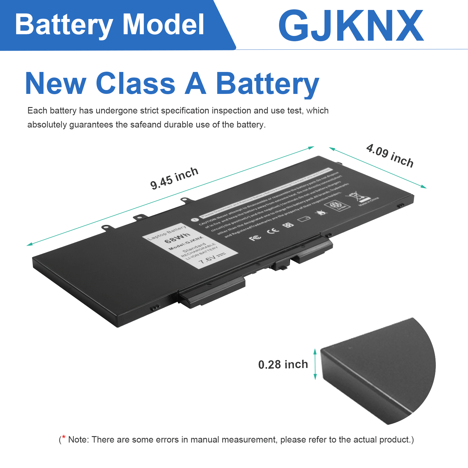GJKNX Battery for Dell Latitude 5480 5580 5280 5490 5491 5580 5590 / Charger