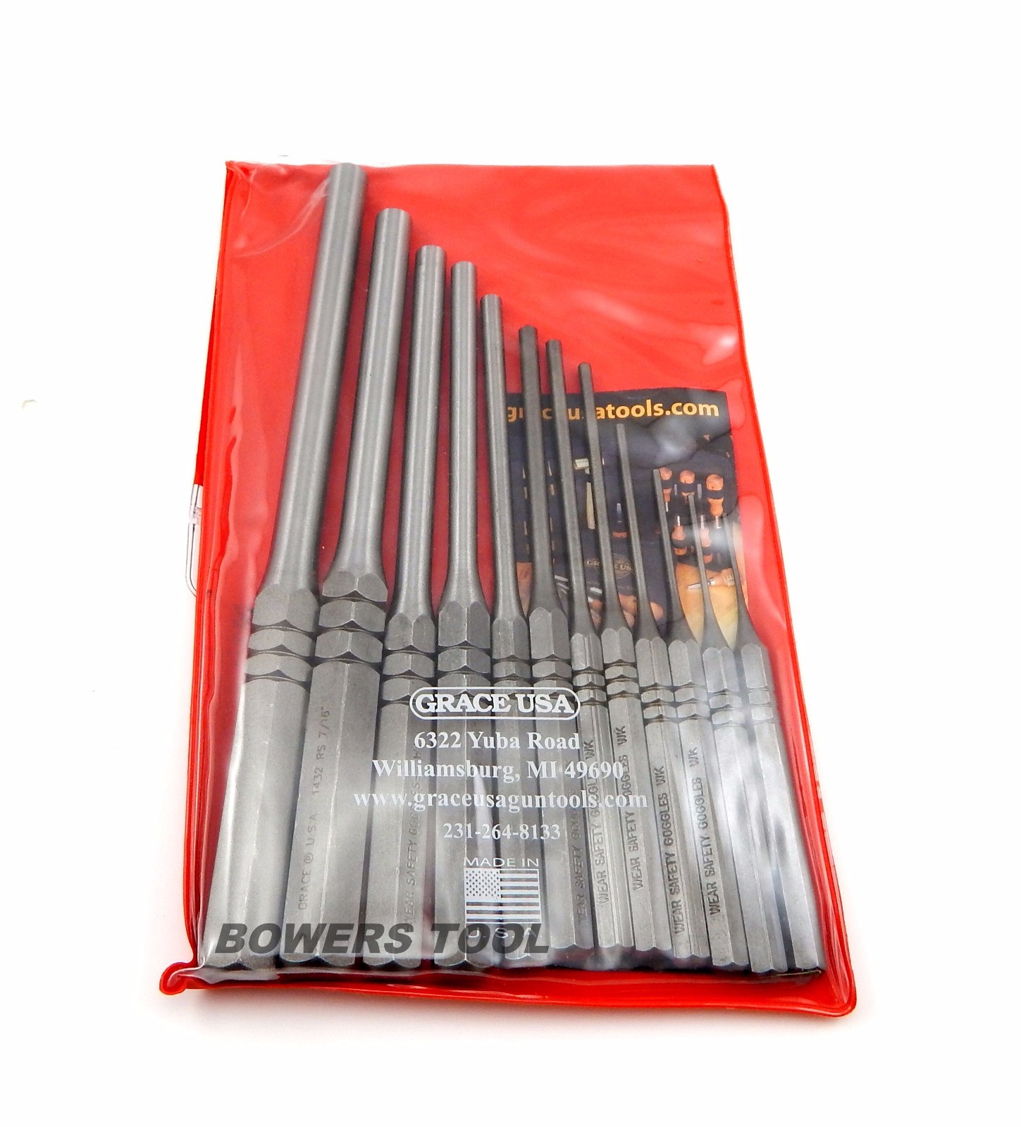 Grace 12pc Roll Pin Spring Punch Set 1/16-1/2" Gunsmith Machinist w Pouch USA