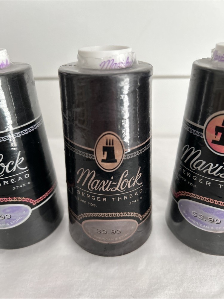 3 New Black maxi-lock 3000Yd spools 100% polyester overlock serger thread