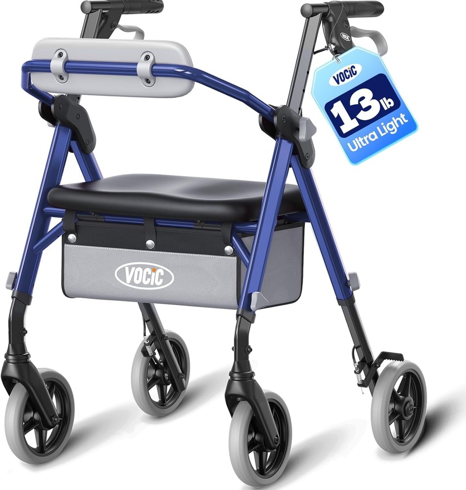 Lightweight Rollator Walker Seat Backrest Foldable All Terrain Adjustable