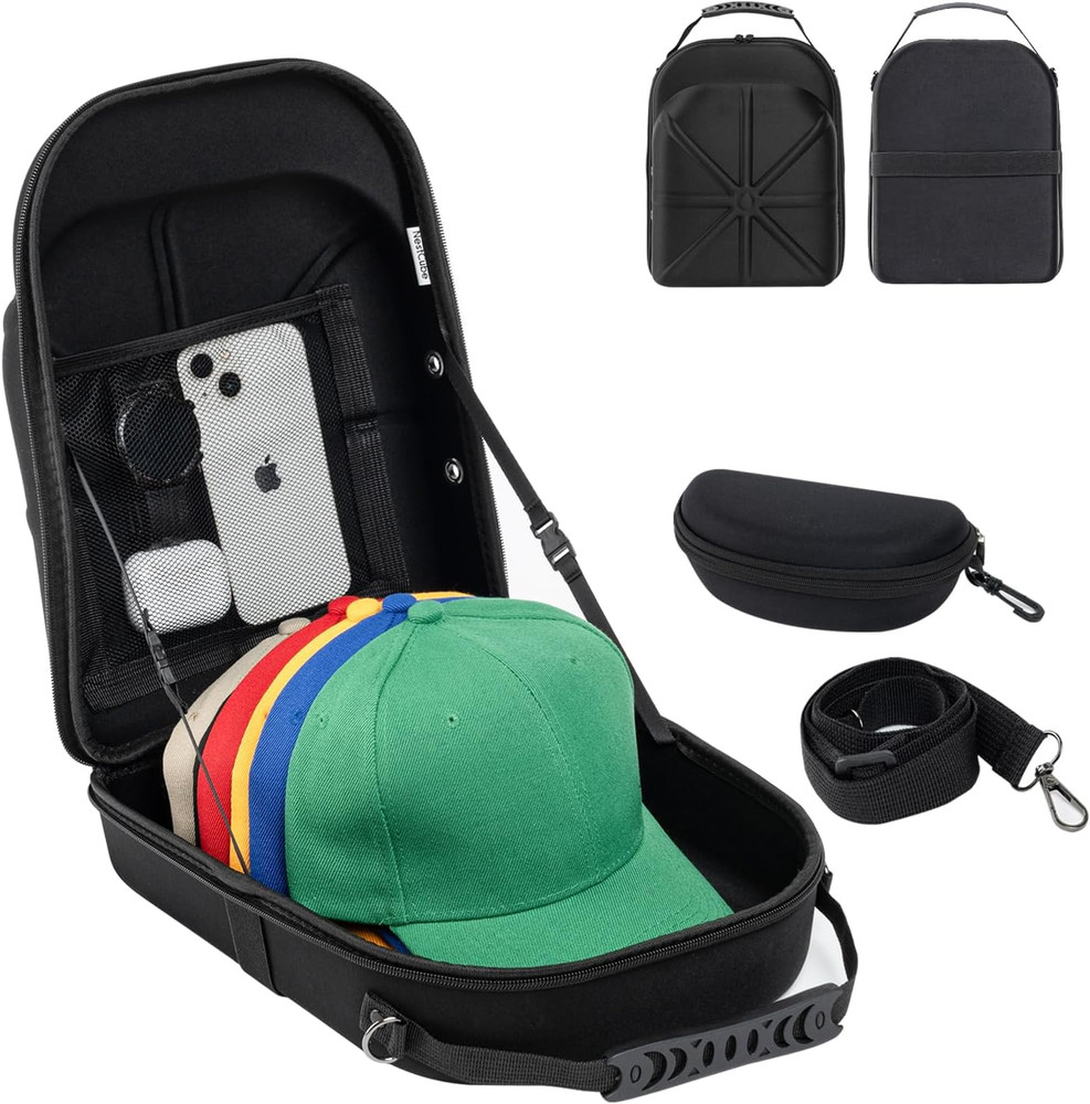 Hard Baseball Hat Case+Sunglass Case, Storage for Baseball Caps with Carrying...