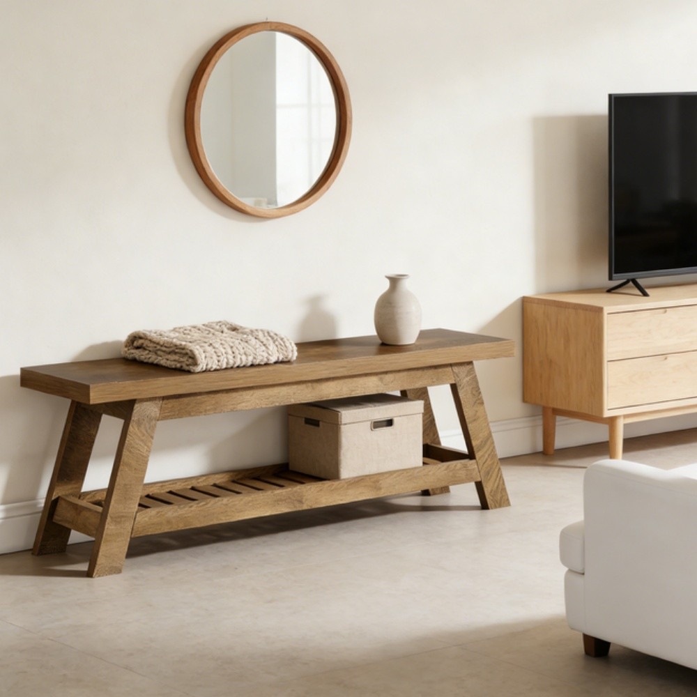 Wooden Bench Solid Bench Built-in Shoe Storage Shelf Display Spot
