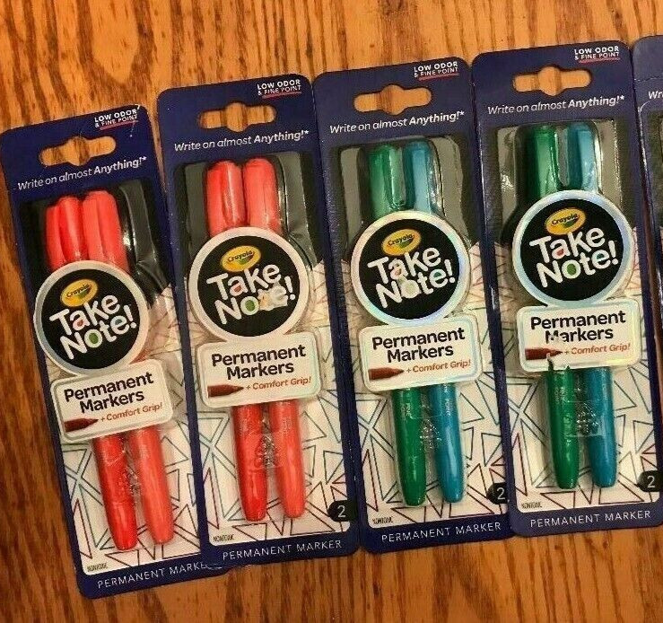(4) Crayola Take Note Permanent Markers Comfort Grip 2-packs