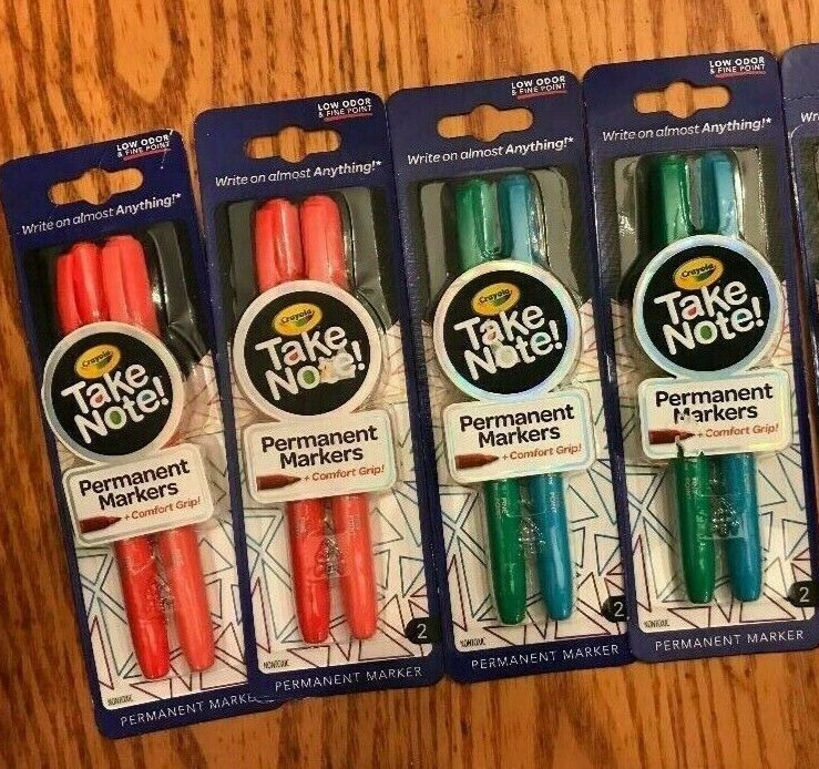Crayola Take Note Permanent Markers Comfort Grip (4) 2-packs