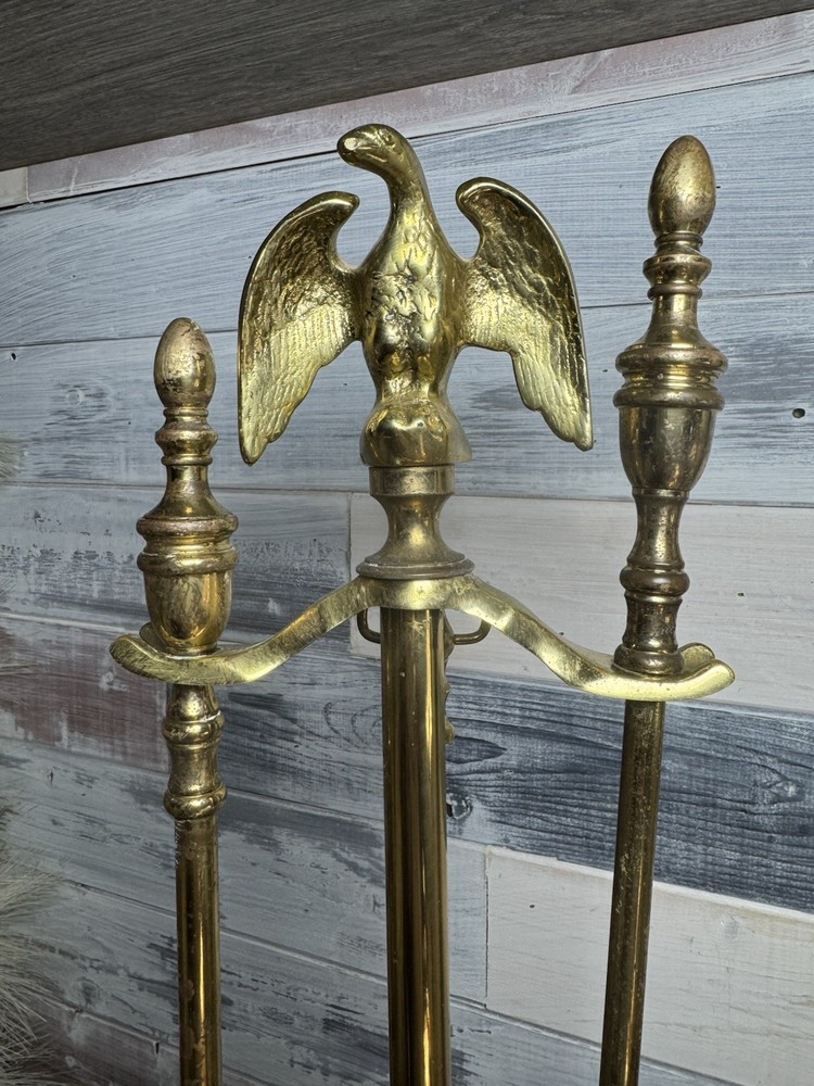 Vintage Brass American Eagle Fireplace Tools