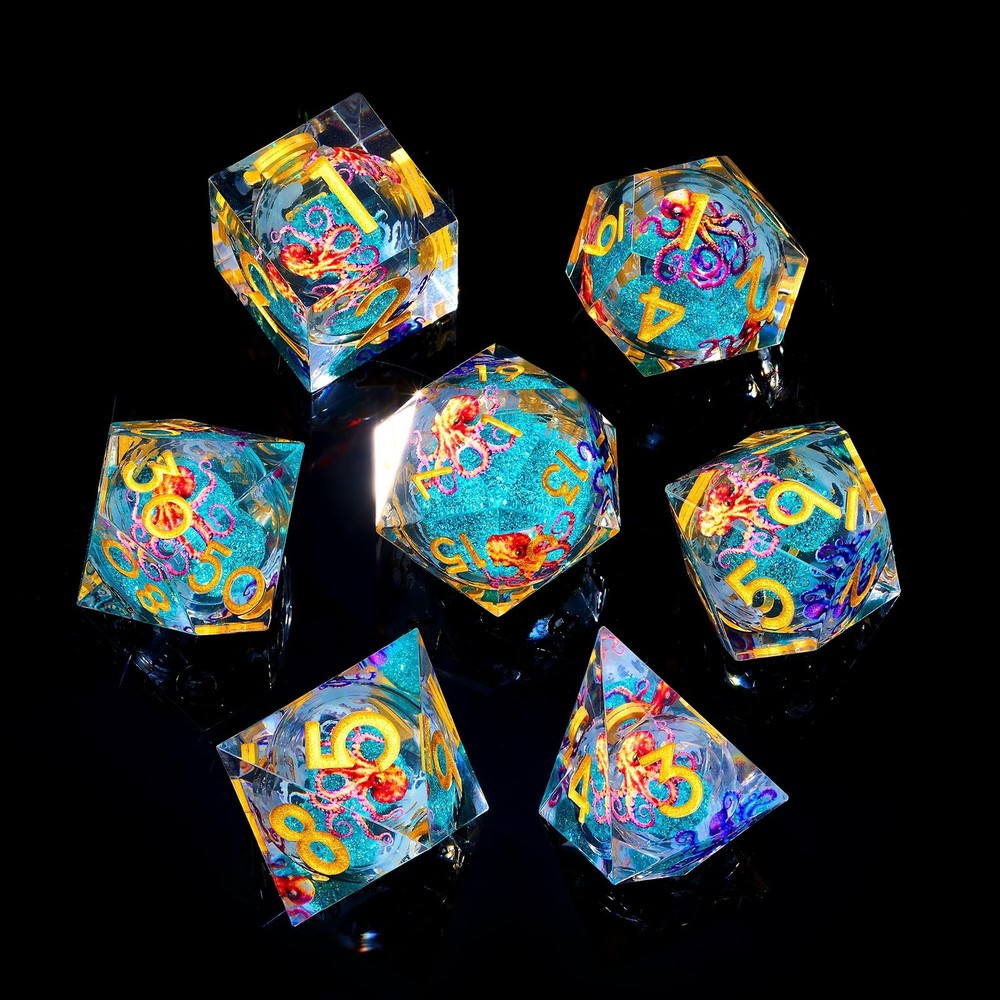 Octopus Liquid Core DND Dice Set, 7Pcs Sharp Edge D&D Dice with Gift Box, for...