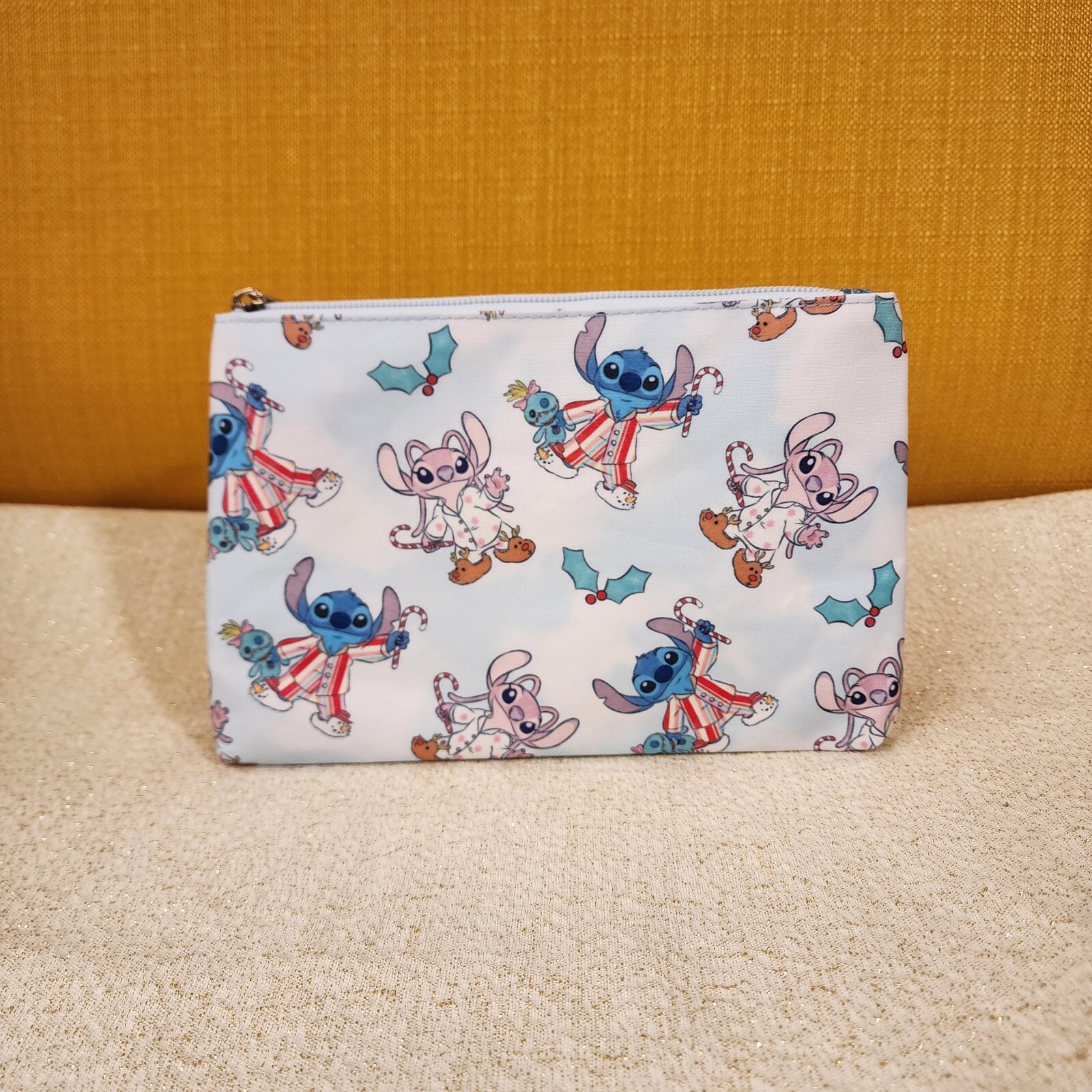 Bioworld Disney Stitch and Angel Holiday PJs Jammies Cosmetic Bag Makeup Pouch