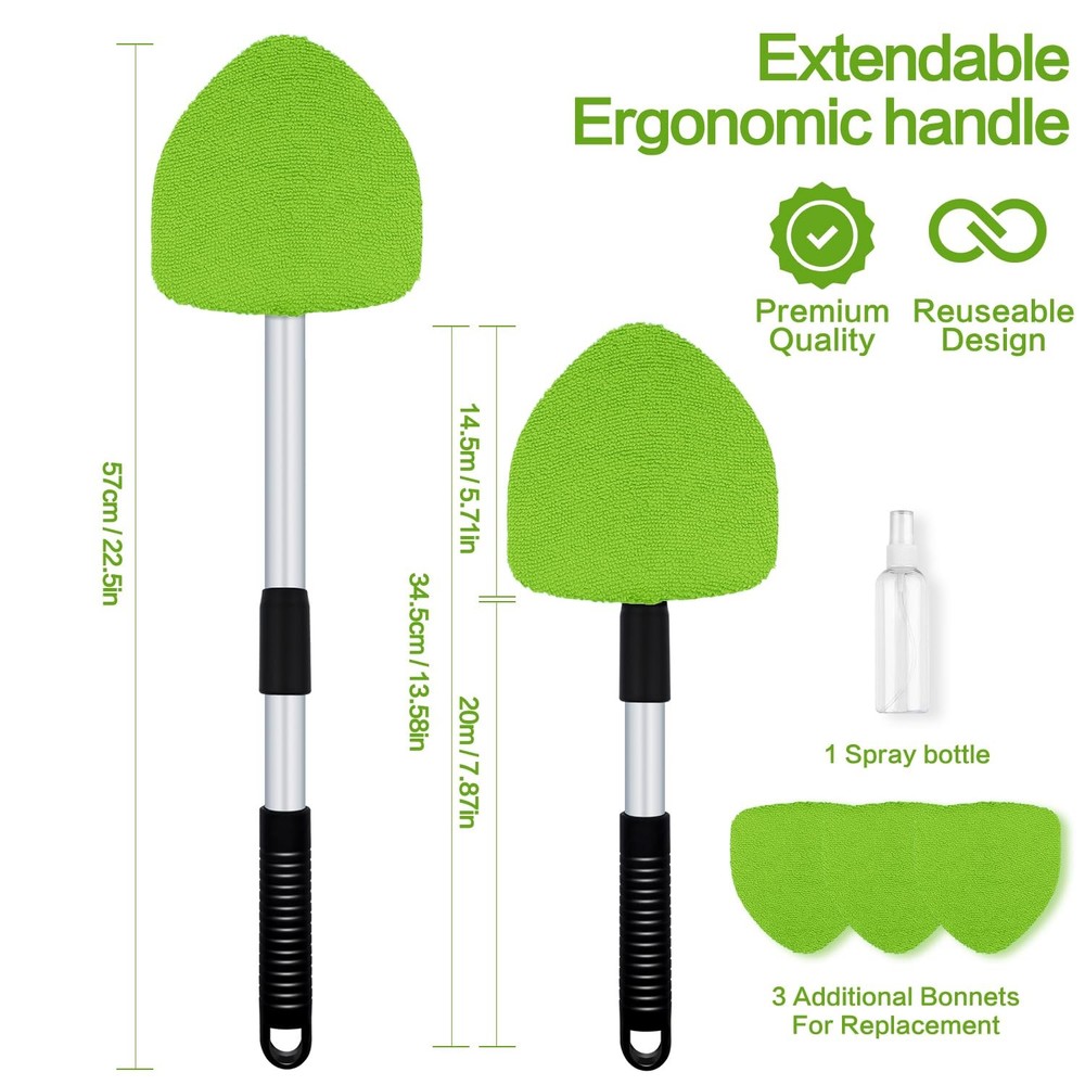 "22.5" Windshield Cleaner Tool Kit Extendable Handle, Microfiber Pads &
