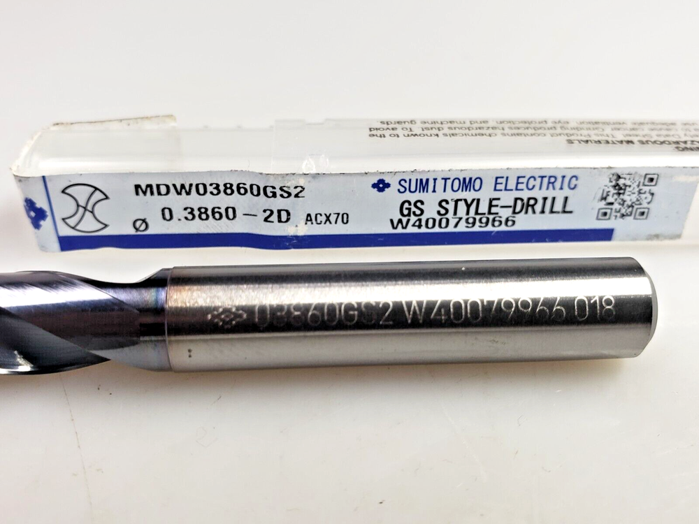 Sumitomo 0.386" MDW03860GS2 Solid Carbide Drill 2XD ACX70