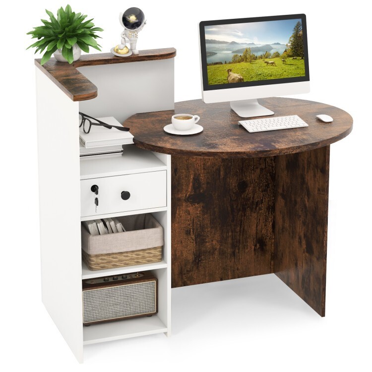 Front Reception Counter Checkout Office Desk Storage Drawer w/Adjustable Shelf
