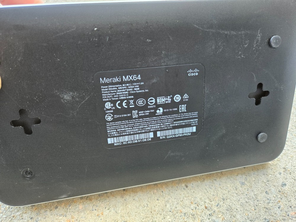 Cisco Meraki MX64 Cloud Managed Security Appliance
