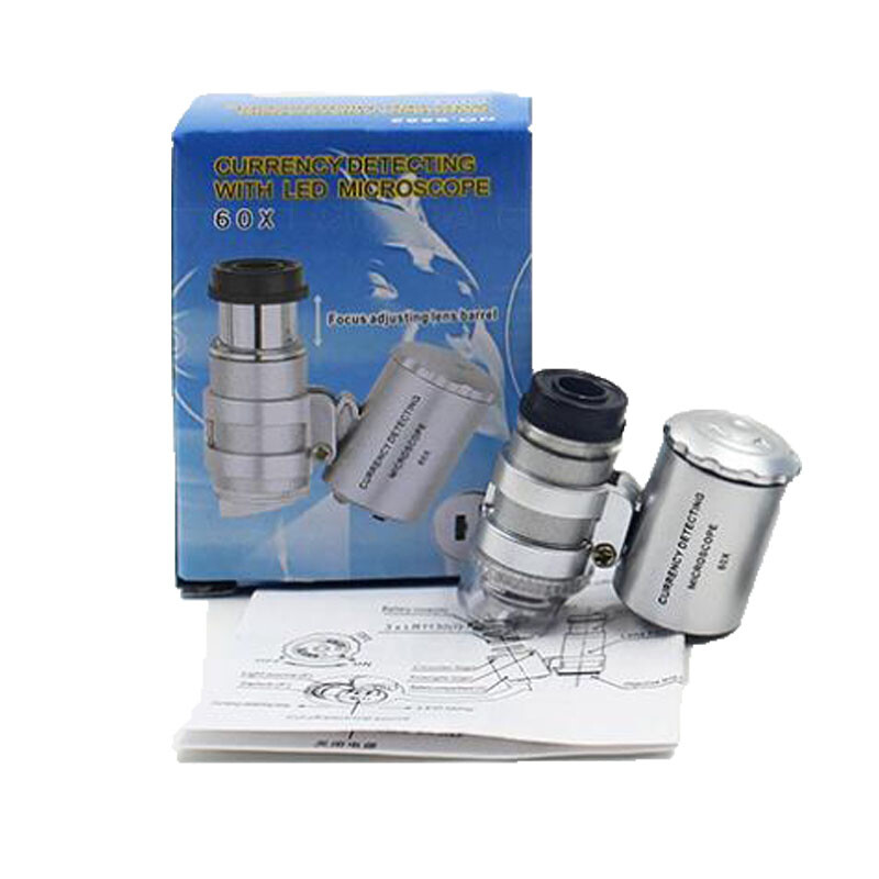 60X LED Mini UV Light Illuminated Pocket Microscope Loupe Magnifier document
