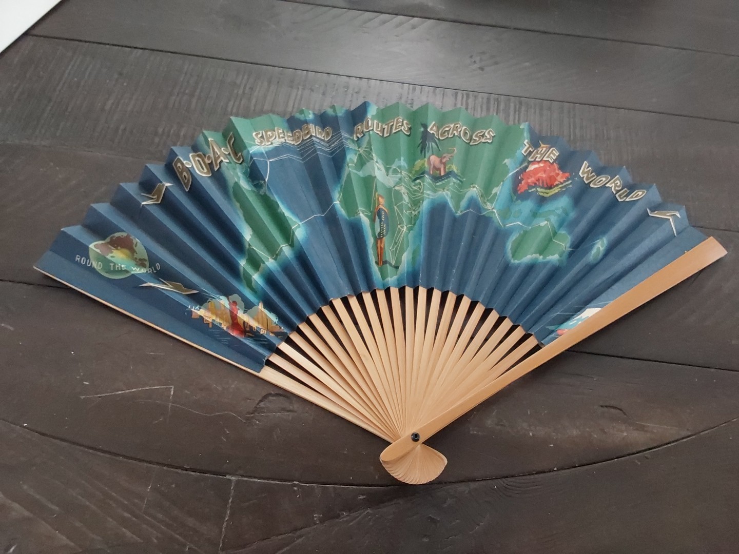 BOAC Airlines Speedbird Routes Across the World Advertising Hand Fan