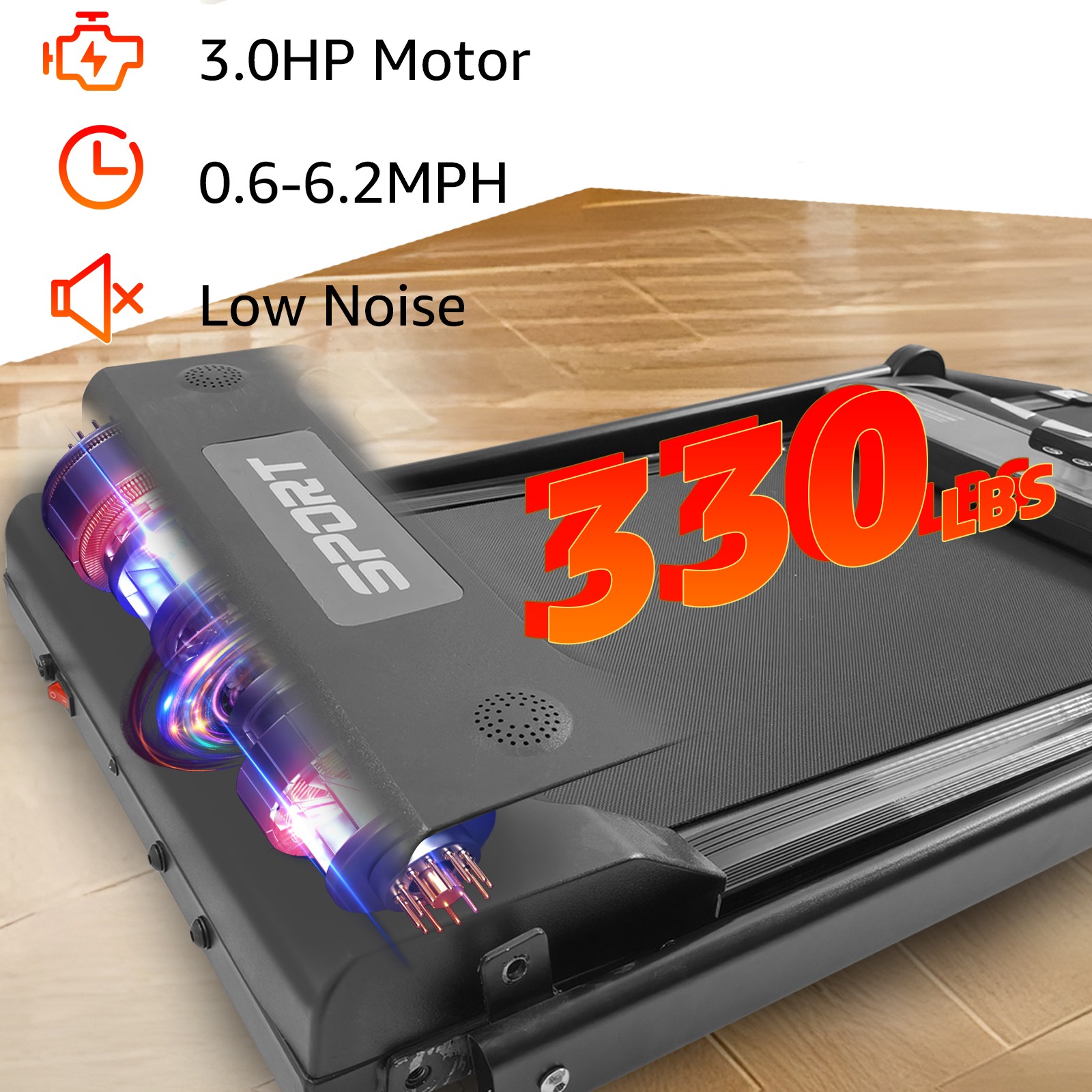 ‌Space-Saving 3HP Folding Treadmill - Shock Absorbing & Extra Wide Running Belt‌