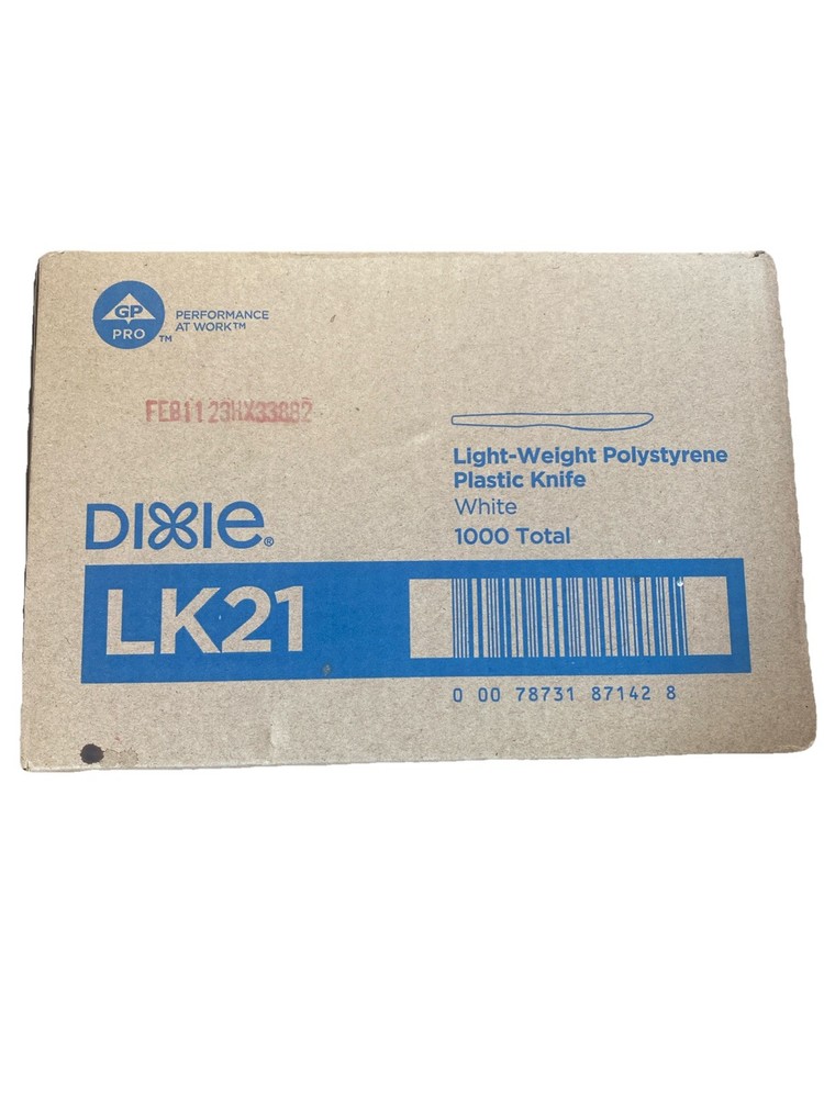 Dixie LK21 Light Weight Polystyrene Plastic Knife White 1000 Count NIB Sealed