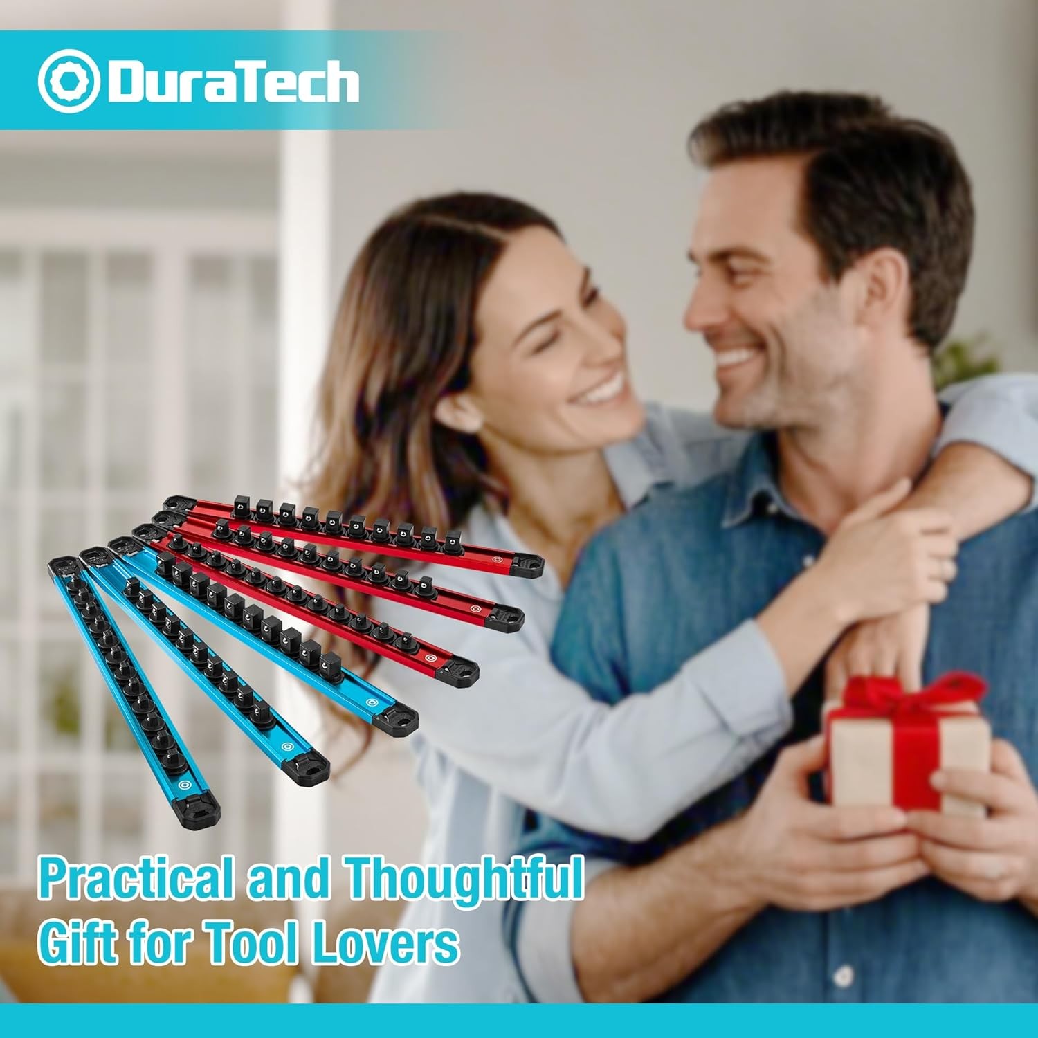 DURATECH 6PCS Magnetic Socket Organizers Set 1/4" 3/8" 1/2" Aluminum Rail Holder