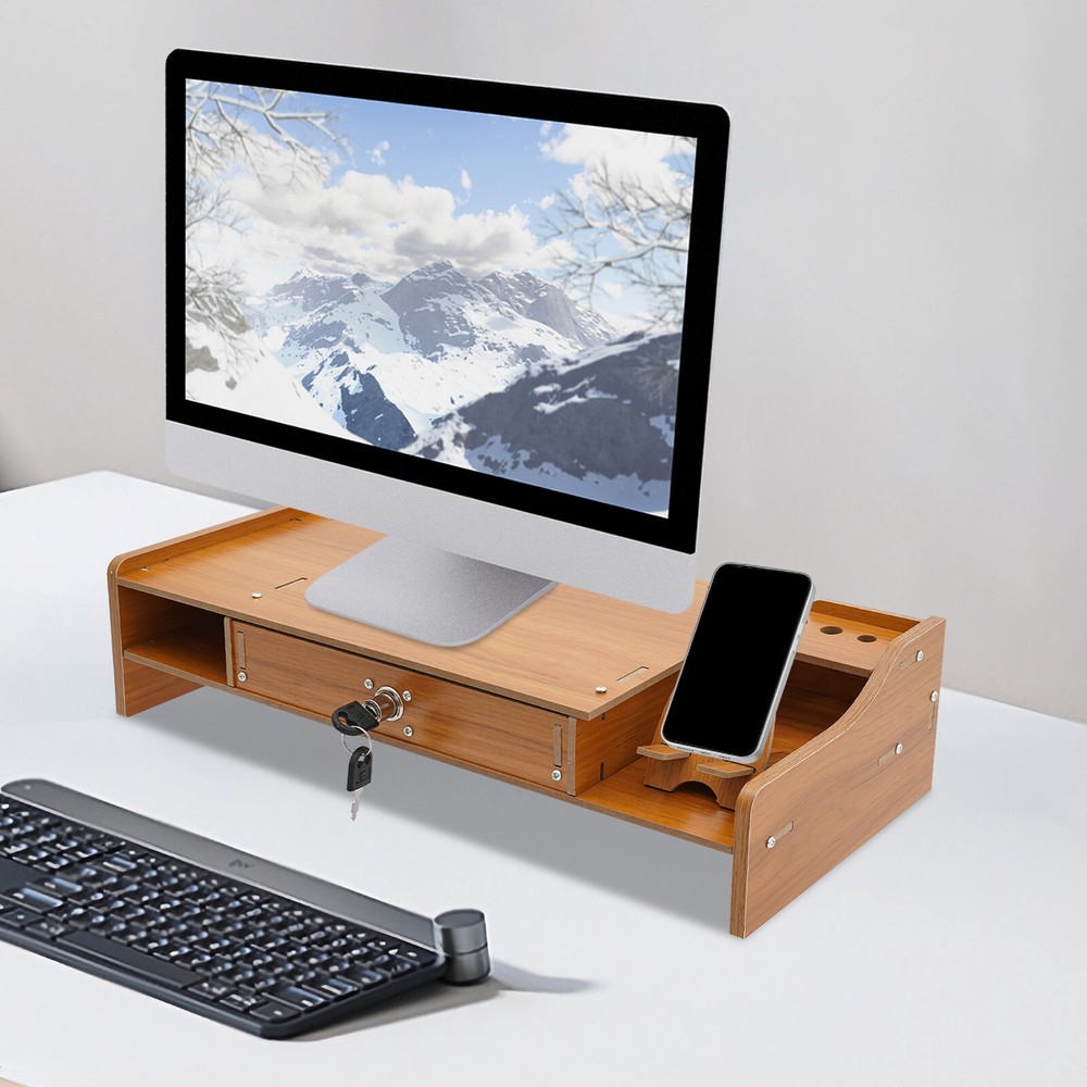 Monitor Stand Riser Computer Laptop Riser Shelf Organizer w/Drawer Phone Holder