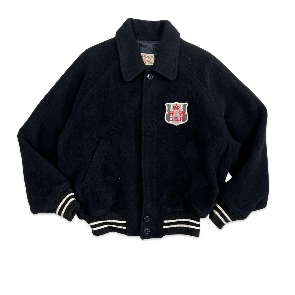 Vintage Black Wool Varsity Jacket Large