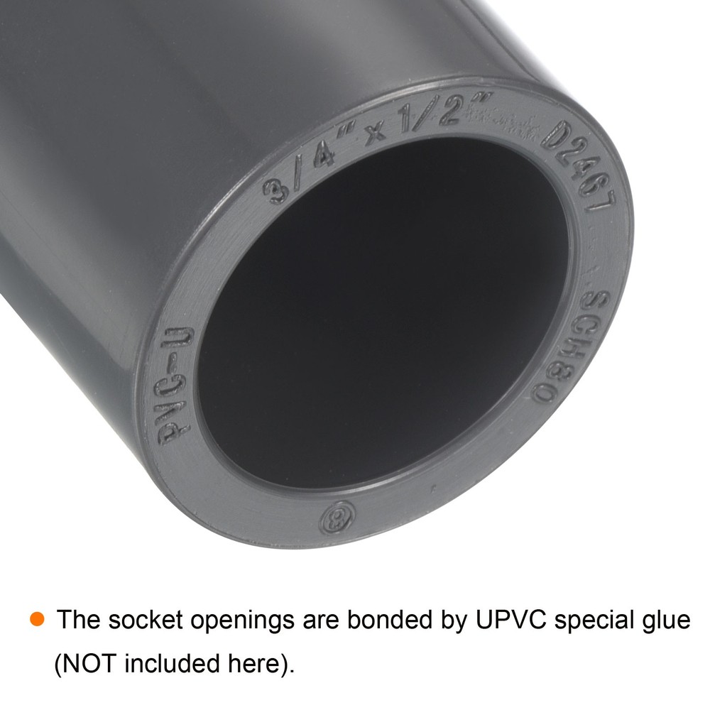 UPVC Fitting Pipe Reducer 3/4" x 1/2" 2pcs Straight Coupling