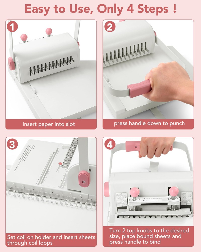 MAKEASY Binding Machine Hole Pitch 2:1 - Portable Book Kit with Pink