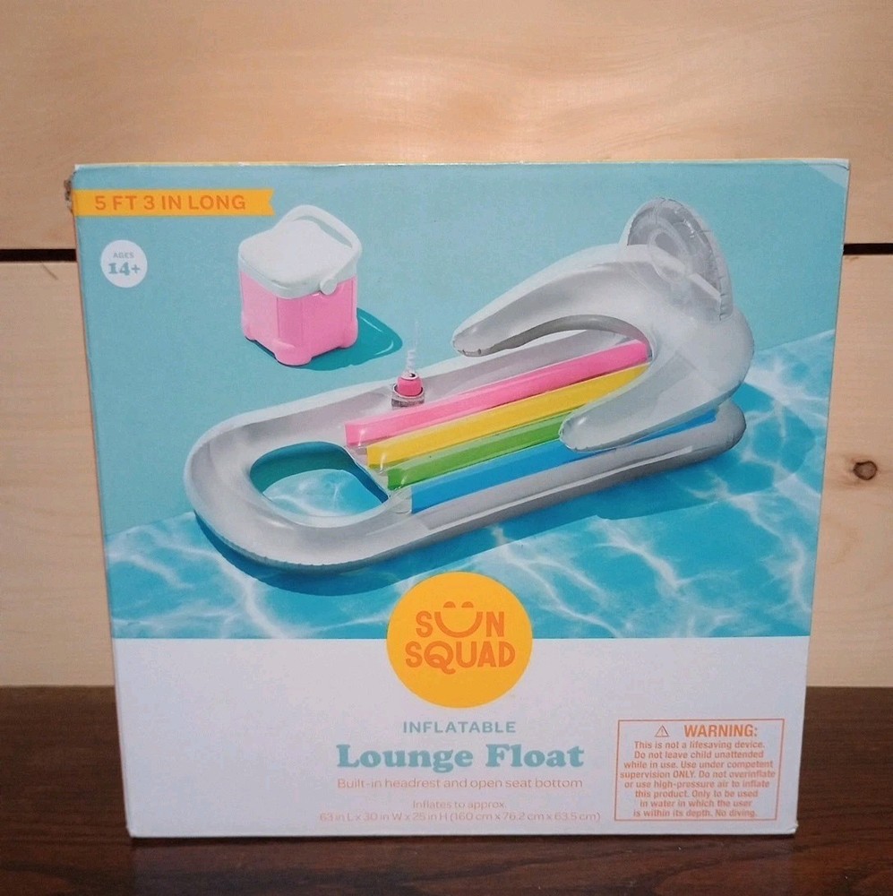 Sun Squad Inflatable Lounge Float.  Build-in Headrest And Open Seat Bottom.