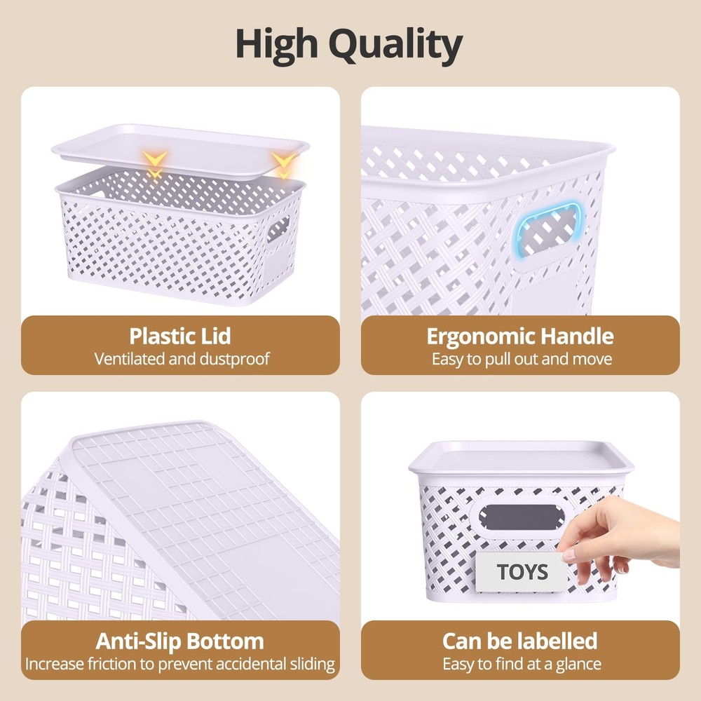 Plastic Storage Bins with Lid, Stackable Small Basket for Organizing and Cont...