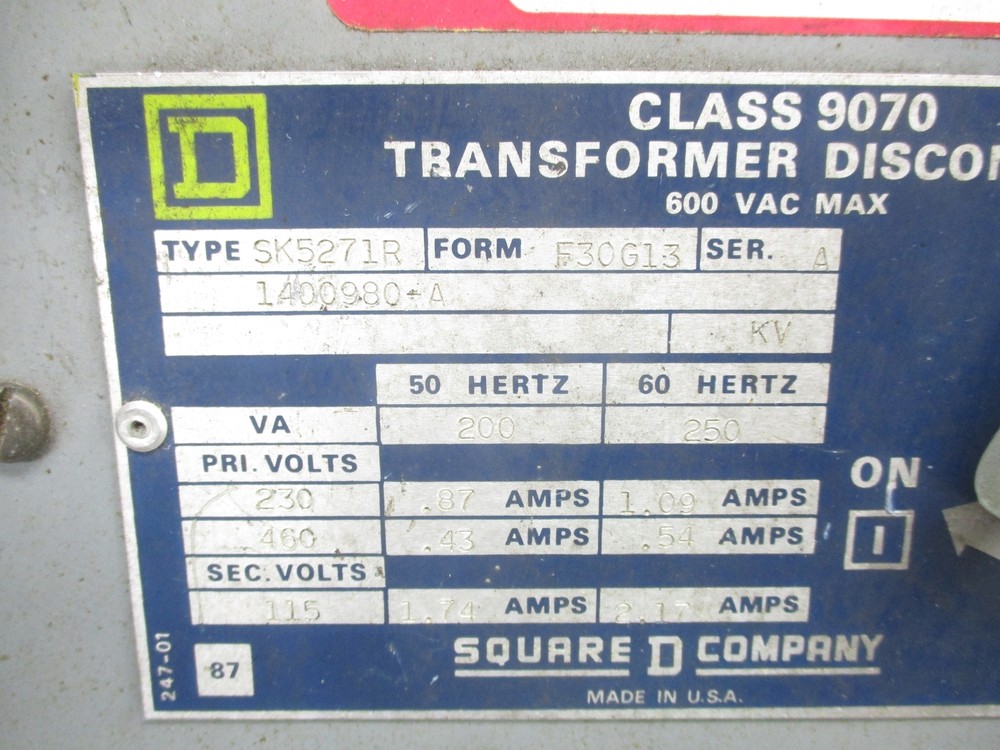 SQUARE D 9070SK5271R SER. A UNMP