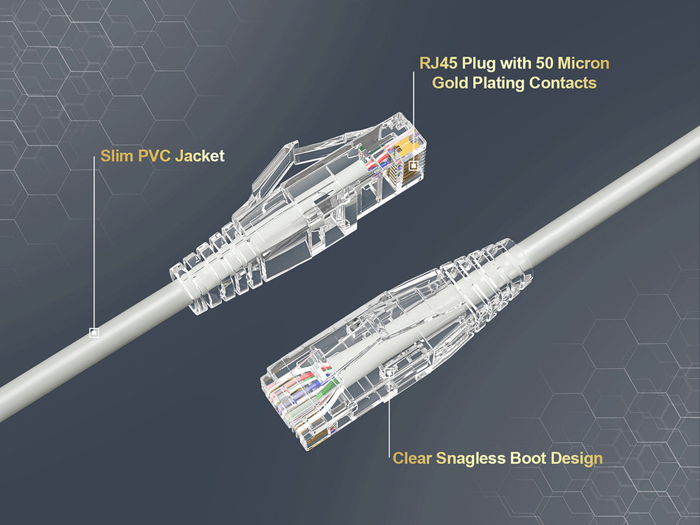 15ft Slim Cat6a 28AWG UTP Ethernet Network Patch Cable, Gray