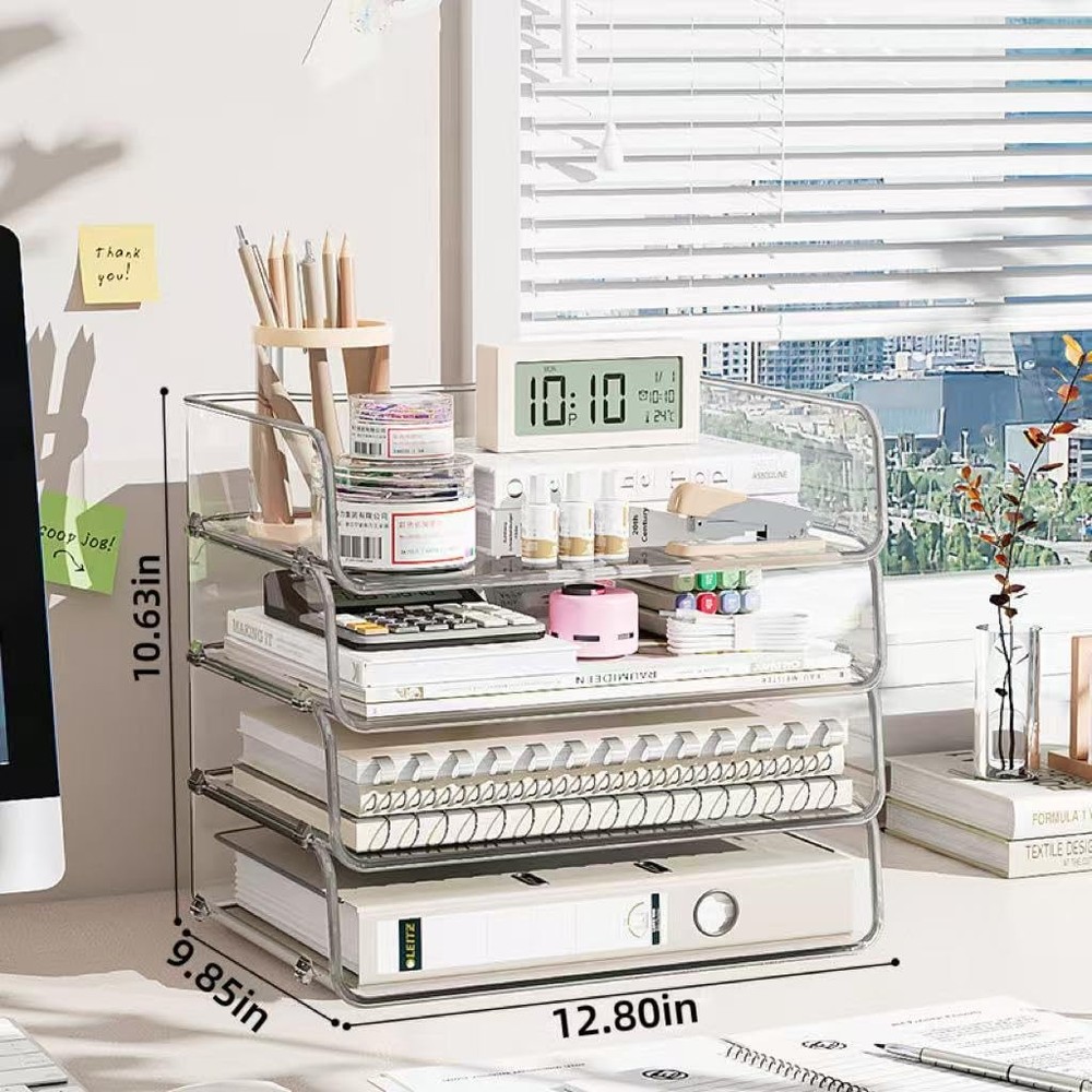 4-Tier Transparent Desktop Organizer with Stackable A4 Document Trays,Ideal f...