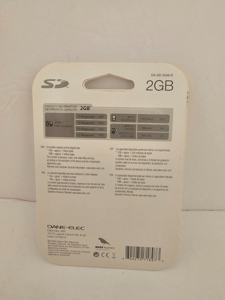 NEW 2 Pack Dane Elec 2GB SD Memory Card for Older Cameras and Electronics SD