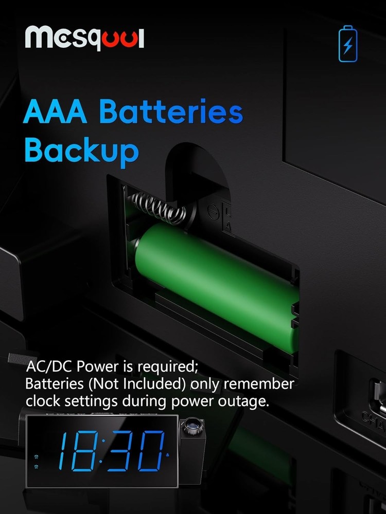 Adjustable Brightness Projection Clock with Snooze and Daylight Saving Functions