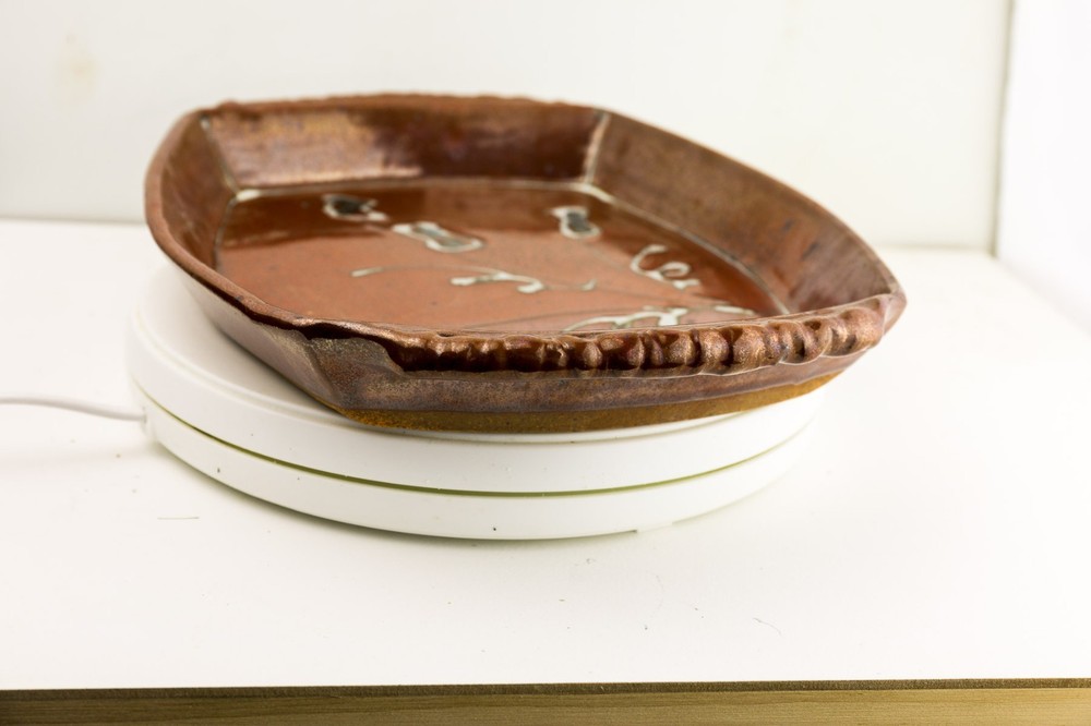 Studio Pottery Tray Platter Signed HB Brown Glaze Handmade Ceramic