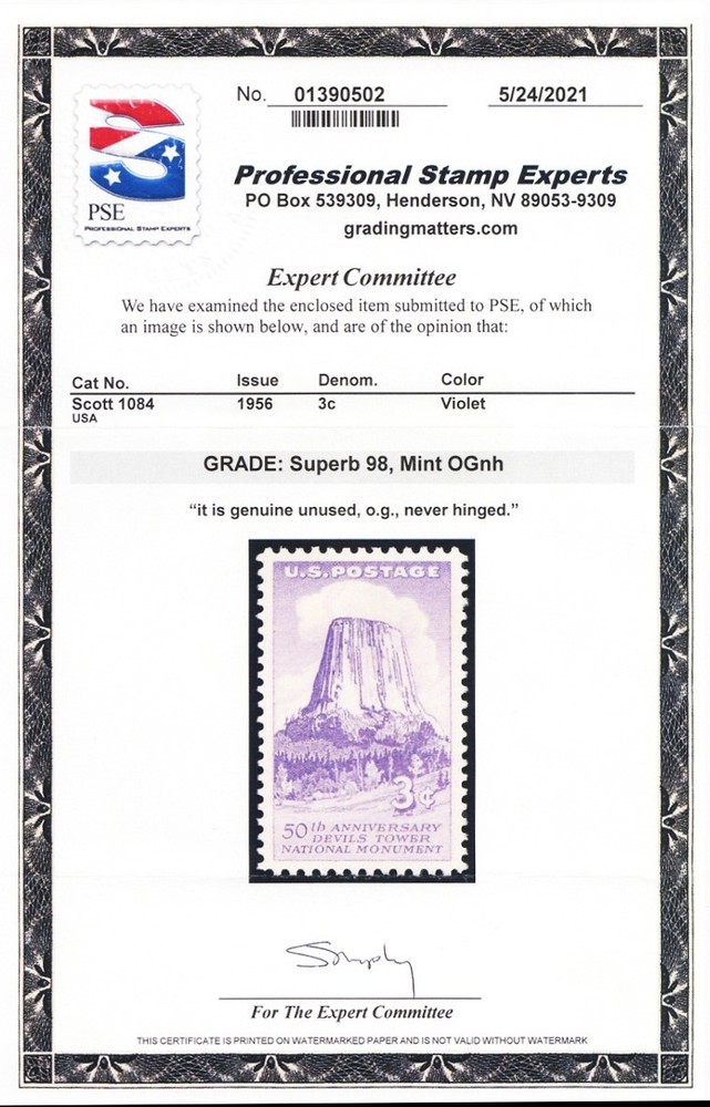 1084, Mint Superb NH 3¢ - PSE Graded 98 * Stuart Katz