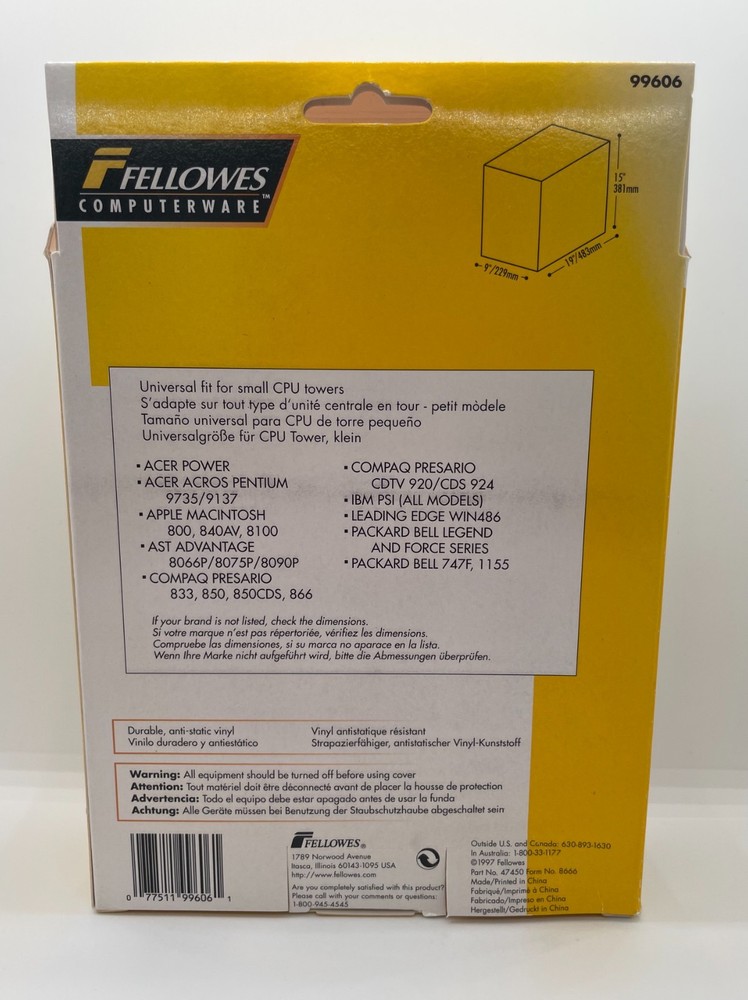 Tower Dust Cover Small FELLOWES COMPUTERWARE 99606